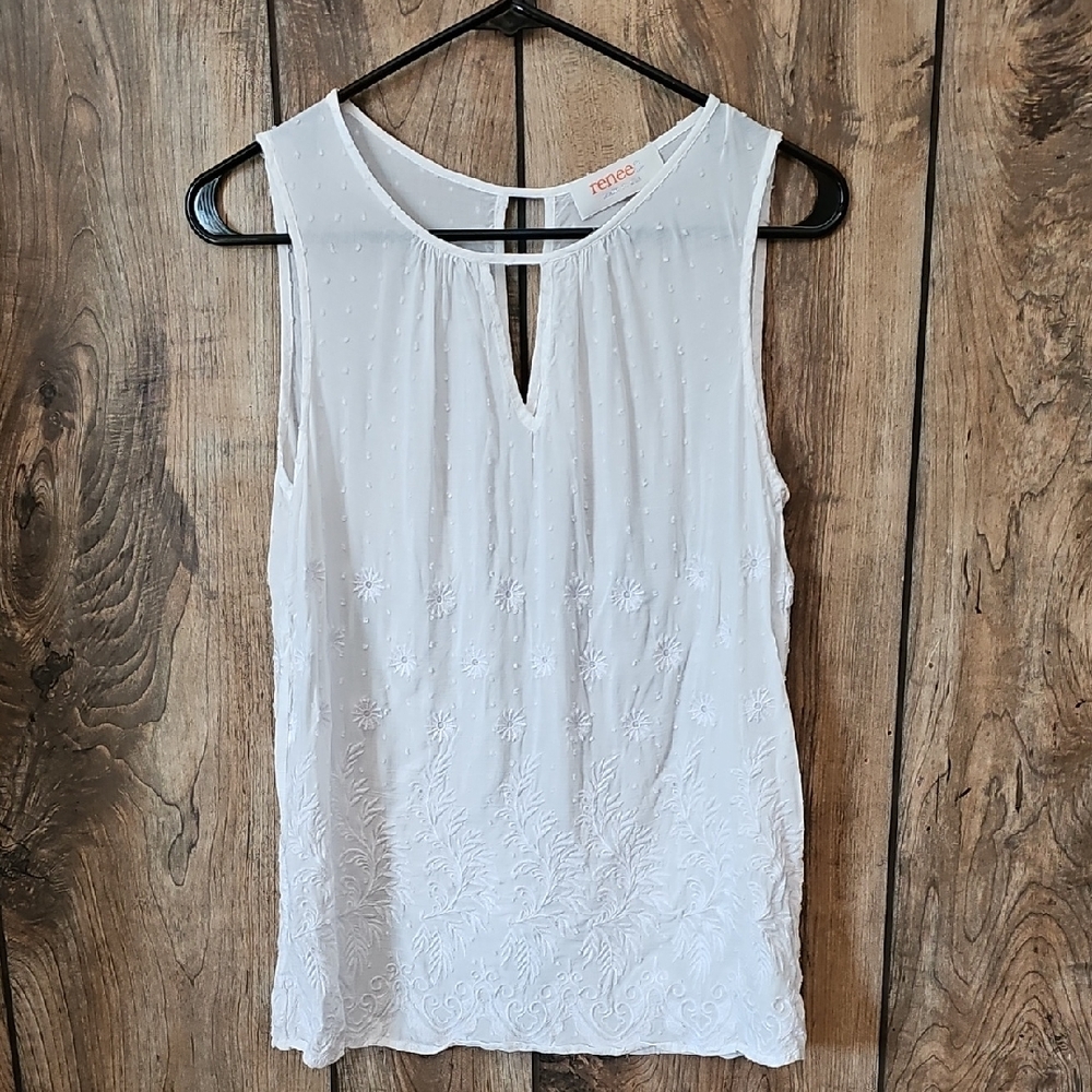 Renee C. White Blouse with Keyhole Detail